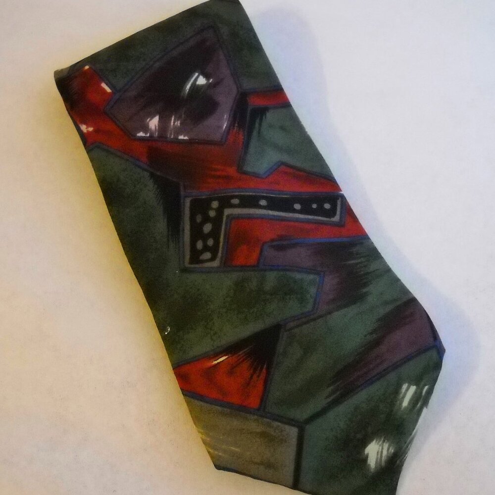 Bugatti Neck Tie Multi Color 100% Italian Silk Abstract Green Red Purple Men's